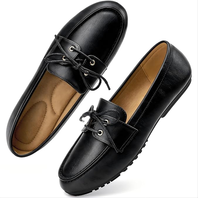 Women's Comfortable Loafers Shoes: Adjustable Laces Slip On Business Work Flats Shoes Casual Driving Moccasins Dress Loafer