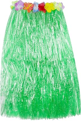 Super Z Outlet Hawaiian Luau Hibiscus Green String & Colorful Faux Flowers Hula Grass Skirt for Costume Party, Events, Birthdays, Celebration 1 Count Green