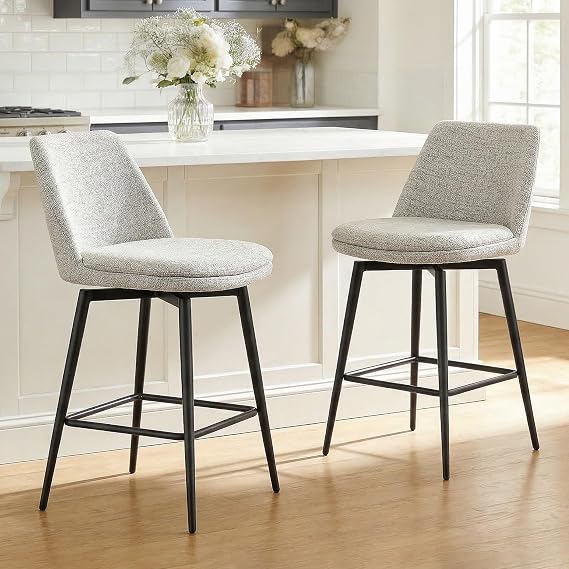 CHITA Swivel Bar Stools, 27.2" Counter Height Bar Stools Set of 2, FSC Certified Upholstered Modern Counter Stools, Metal Legs, Fabric, Light Grey (Multi-Colored)