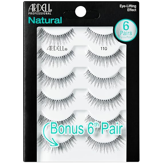 Ardell False Eyelashes, Natural Lashes 110 - Lightweight Reusable Strip, Eye-Lifting Effect, 5 Pairs + Bonus Pair
