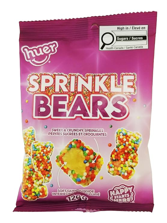 Huer Sprinkle Bears Gummies, Assorted Flavors, Rainbow Gummy Candy - 120g/4.2 oz