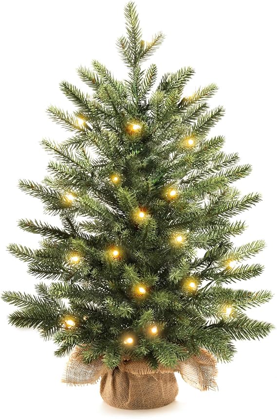 Mini Christmas Trees with 25 LED Lights, 24" Small Artificial Tabletop Tree