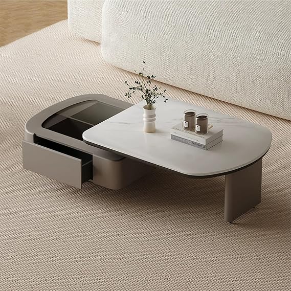 Telescopic Coffee Table, Adjustable Shape Living Room Coffee Tables, Nesting Coffee Table with Storage Drawers