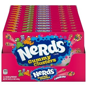 Nerds Gummy Clusters Candy, Rainbow, 3 Ounce Movie Theater Candy Boxes Pack of 12