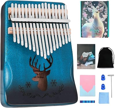 Portable Kalimba Thumb Piano, 17 Keys Mbira Finger Piano with Tune Hammer and Instruction,Musical Instruments Birthday Gift for Kid Adult Blue, 17 keys