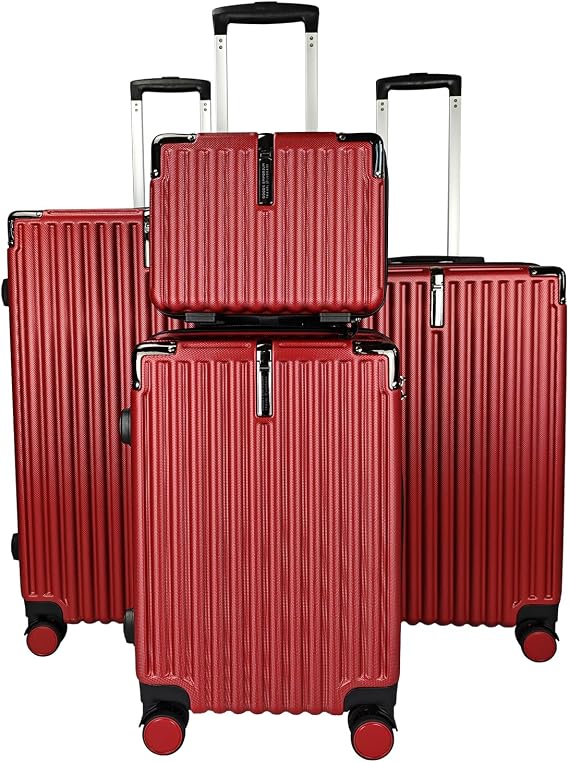 Suitcase Set - Cabin Suitcase - Large Medium Small Size Lightweight Suitcases 4 Wheel & Hard Shell - Hand Luggage Bag Flight Carry-ons Travel Cabin Bags (Red, Set of 4)