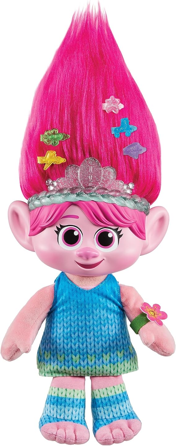 DreamWorks Trolls Band Together Plush Toy, HAIR POPS Showtime Surprise Queen Poppy Soft Doll with Lights, Sounds, 1 Hair Pops & 3 Accessories, HGB26