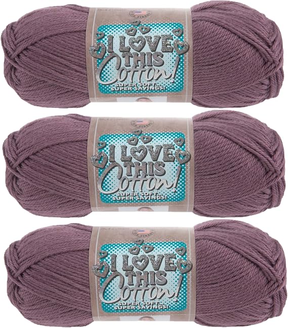 Hobby Lobby I Love This Cotton Yarn, 66 French Lilac, Set of 3 | 4 Medium Weight, 180 Yards, 100% Cotton, For Crocheting & Knitting