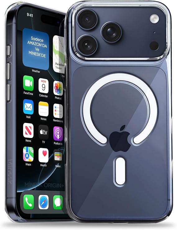 Minesk iPhone 17 Pro Max için Origin+ Serisi MagSafe ile Uyumlu Crystal Clear Ultra Şeffaf Hybrid Materyal Kılıf Yarı Yumuşak Yarı Sert Sararmaya Karşı Dayanıklı Kılıf Kapak (Ultra Şeffaf, 17 Pro Max)