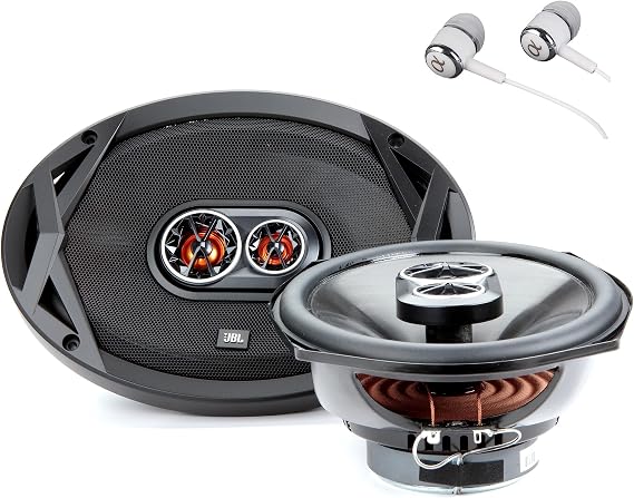 JBL Club 9630 480 Peak Power 6x9 3 ohm Club Series 3-Way UV-Resistant Polypropylene Woofers Coaxial Car Audio Stereo Speakers Grilles Included Bundled with Alphasonik Earbuds