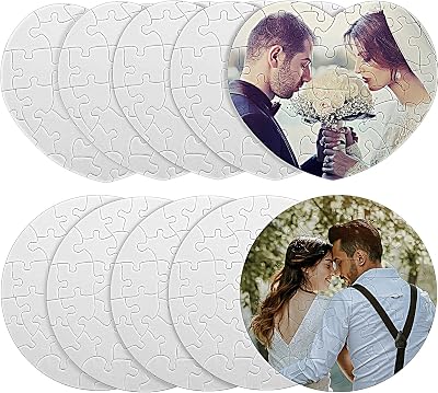 Skylety 10 Sets Valentines Day Sublimation Blanks Puzzles Heart Round Jigsaw Puzzle DIY Blank Puzzle for Sublimation Transfer Thermal Crafts Jigsaw Activity Party FavorsIrregular Heart Round Shape