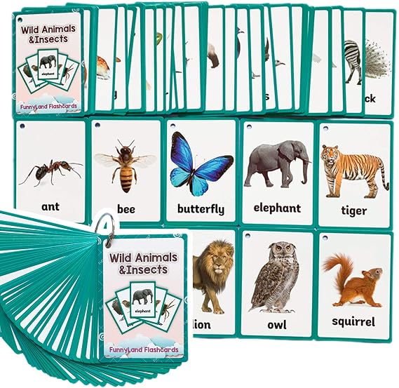 46PCS/Set Wild Animals&Insects Kids Gifts English Flash Cards Pocket Card Educational Learning Baby Toys for Children Pre-Kindergarten