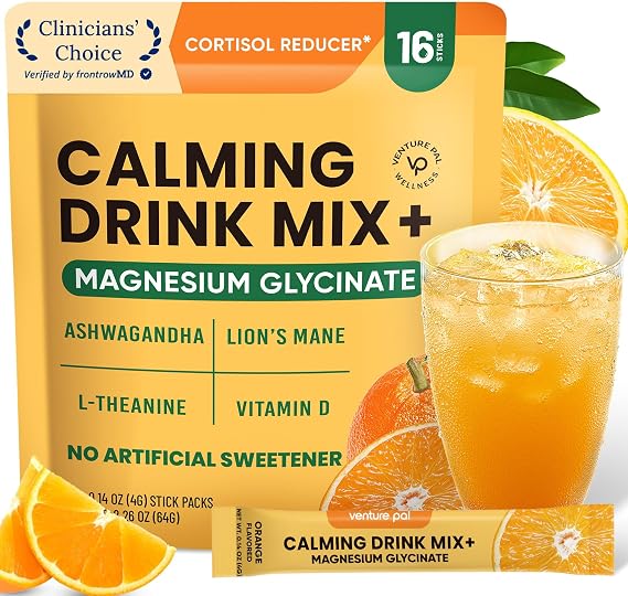Venture Pal Calm Drink Mix, 12-in-1 Cortisol Reducer & Sleep Aid | Magnesium Glycinate, Ashwagandha, L-Theanine & Vitamin D, Calm Magnesium Powder for Relax & Focus, No Sugar