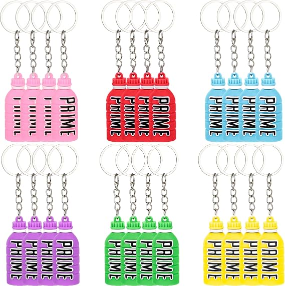 24 Pcs Mini Drink Bottle Keychain Cute Silicone Drink Key chain Small Simulation Bottle Keychain for Backpack Charms Christmas Birthday Children's Day Party Favor Fillers