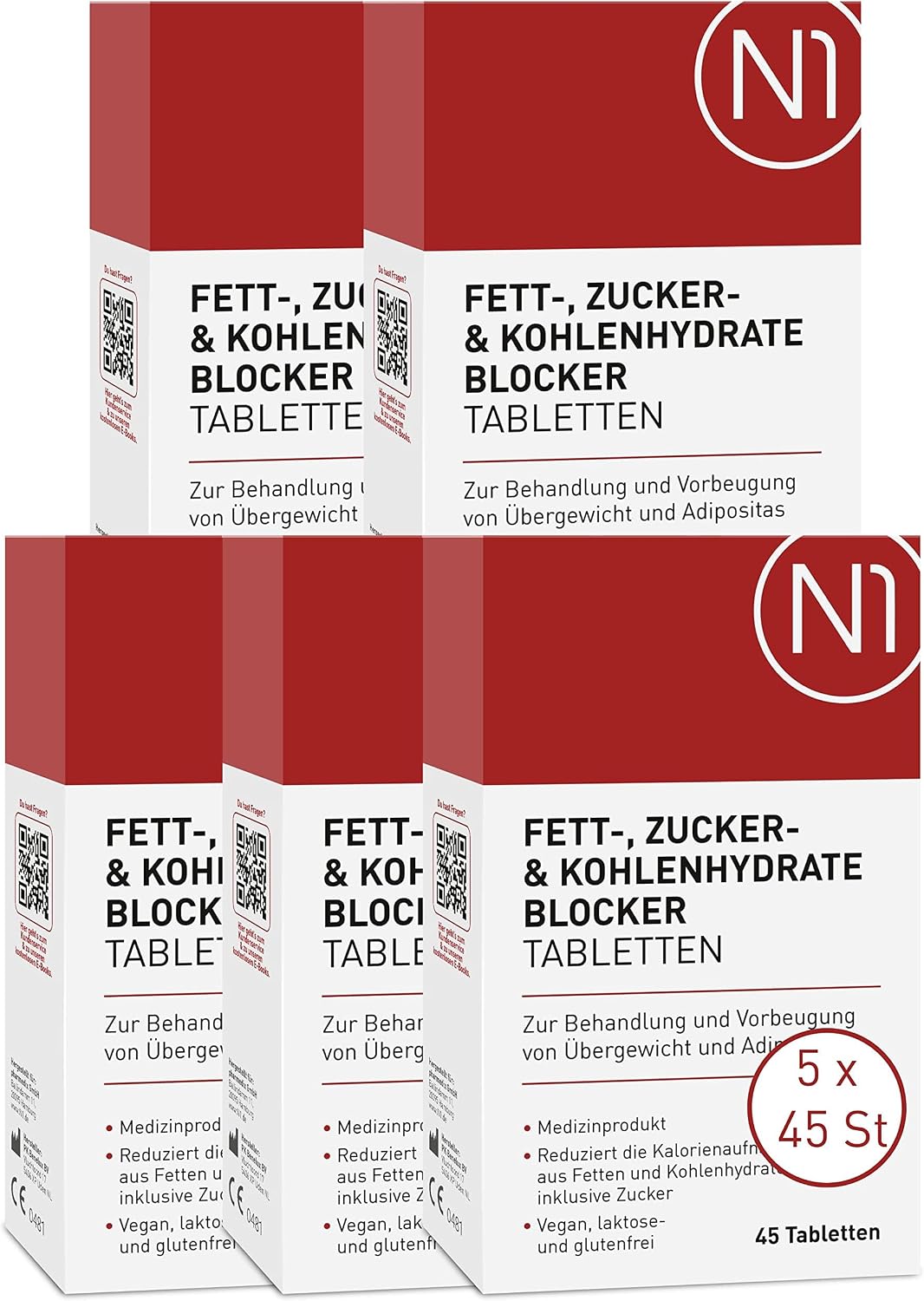 N1 Fat Blocker + Sugar & Carbohydrate Blocker Medical Device for Treatment & Prevention of Obesity - Diet Slimming Tablets Fast 225 Tablets