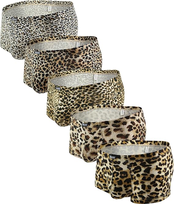 iKingksy Men's Leopard Boxer Briefs Pouch Trunk Underwear Low Rise Mens Under Panties