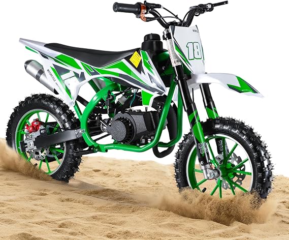 50cc Kids Dirt Bike, Gas Dirt Bike Max Load 330Lbs, 2-Stroke Gas Power Motocross, Mini Bike Gas Powered, Off Road Mini Motorcycle Max Speed 25MPH for More Summer Fun Upgraded Green