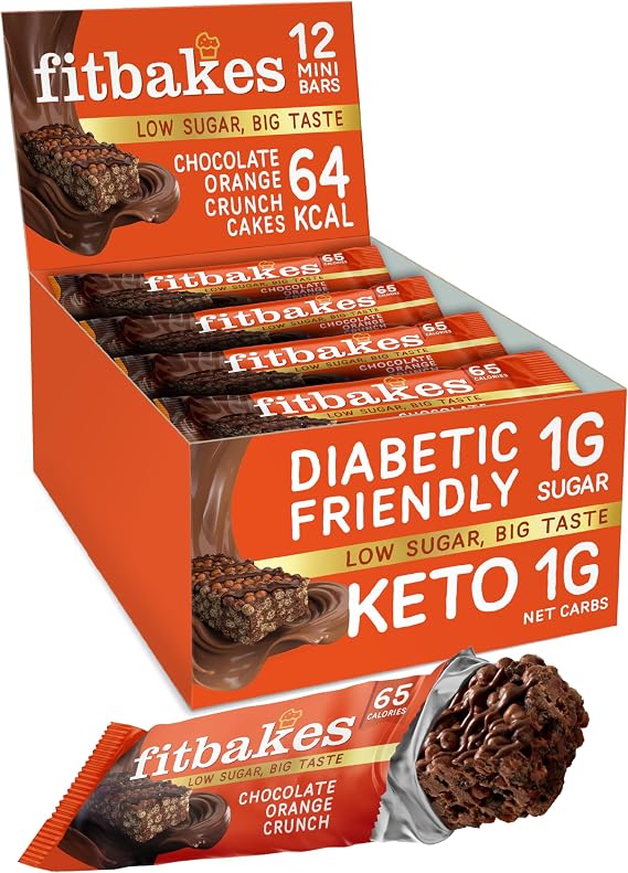 Fit bakes Mini Chocolate Orange Bars, 1 Net Carb Low Sugar Keto, 12x19g