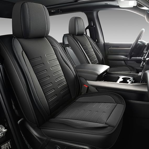 LINGVIDO Pickup Car Seat Covers fits Ford F-150 F150 2009-2025 XL XLT Lariat King Ranch Platinum Tremor Faux Leather Waterproof Vehicle Cushion Seat Covers(Front Seat,Black)