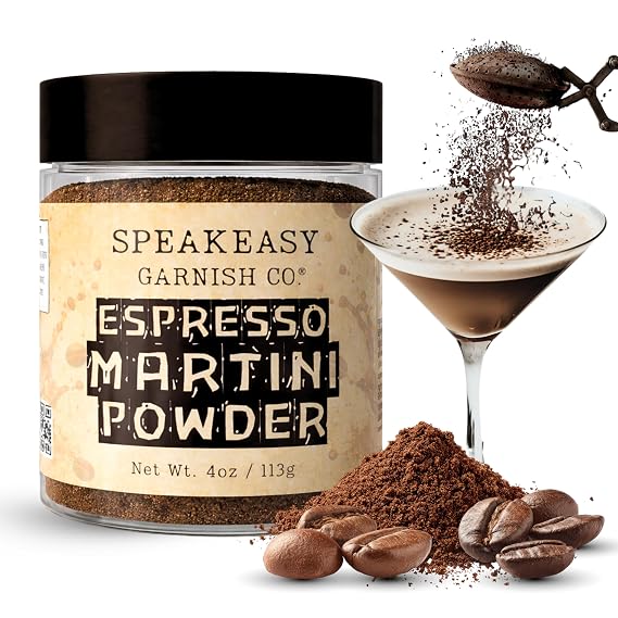 Espresso Powder For Espresso Martinis & Baking Real Dark Roast Espresso Powder For Cocktails, Espresso Martinis, Mixology, Baking, Desserts & Coffee Drinks | Premium Coffee Garnish | Gluten-free, Vegan, Sugar-free | 4 Oz Jar By: Speakeasy Garnish Co.