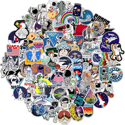 100pcs Space Stickers for Water Bottle, Laptop - Waterproof Vinyl NASA Pack, Space Theme Gifts for Adults, Teens, Kids, Boys - for iPad, MacBook, Skateboard Decals