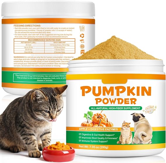 Pet Pumpkin Powder & Puree for Cats and Dogs - 100% Pure Natural Pumpkin, Pet Food Additive, Natural Digestive Supplement & High Fibre Toppe, Add Water to Make Pumpkin Puree for Dogs