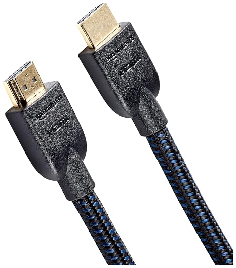 Amazon Basics Nylon-Braided HDMI 2.0 Cable, 15ft, 4K@60Hz, 18Gbps, 2160p, 48 bit, Compatible with TV/PS5/Xbox/Roku/Blu-ray, Ethernet, Black & Blue