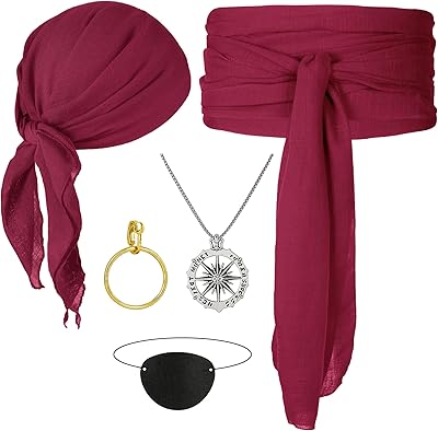 CICOCI Men Pirate Costume Accessories Set For Women Pirate Hat Pirate Head Scarf Pirate Sash Belt Dress Accessories