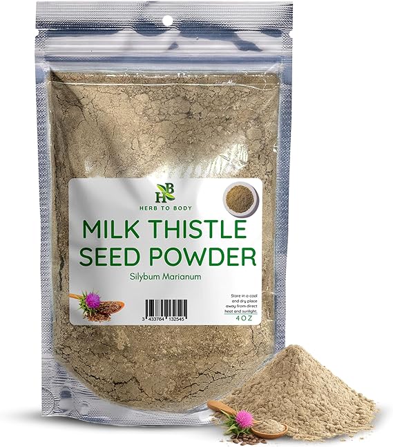 Herb To Body Milk Thistle Seed Powder - Silybum Marianum, Finely Ground Milk Thistle Powder for Milk Thistle Tea, Cooking, Smoothies, and Culinary Use, Resealable Pouch 4oz