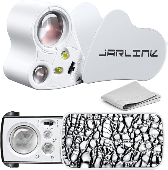 JARLINK 2 Pack 30X 60X 90X Illuminated Jewelers Loupe