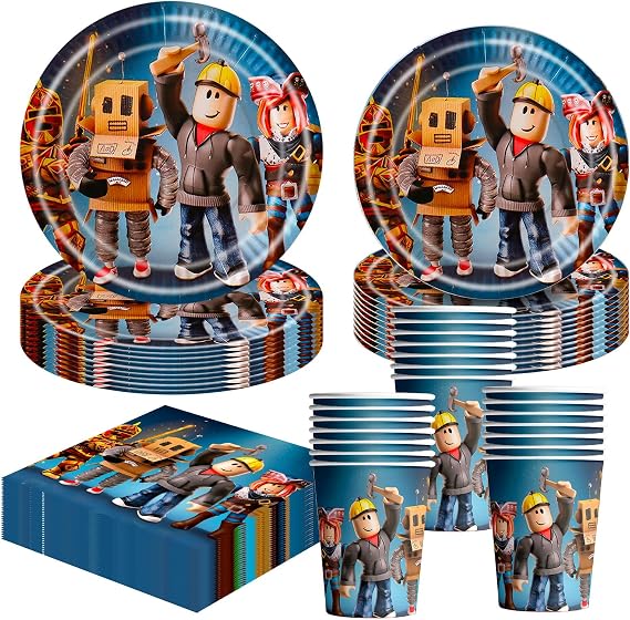 Rob 80pcs Party Supplies, Tableware Set, Decoration for Boys - Table Decorations - 80 pcs Include Cups Paper Plates and Napkins for Gamer Party