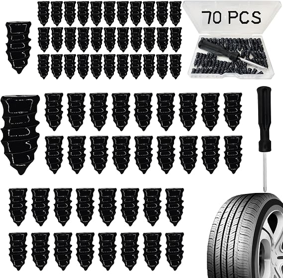 Tire Repair Nails 70PCS, Rubber Screw in Tyre Repair Screws Plugs Flat Tire Fix Rubber Nail Kits Heavy Duty Vacuum Tyre Tool with Screwdriver Box for Car Motorcycle Truck Jeep Puncture (35S+35L)