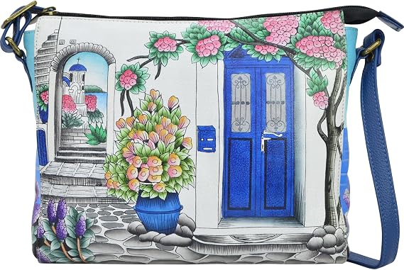 Anna by Anuschka Women's Hand-painted Women's Genuine Leather Slim Medium Crossbody