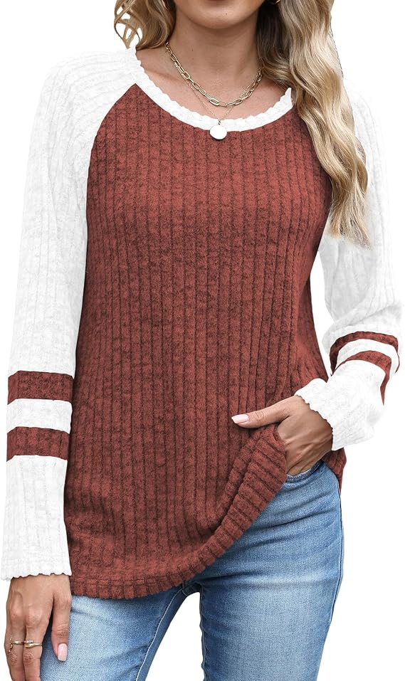 JomeDesign Womens Sweaters Long Sleeve Sweatshirts Color Block Casual Fall Shirts 2025 Trendy S-2XL
