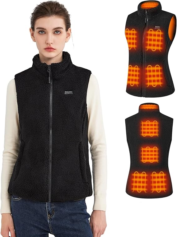 Fuzzy Heated Vest for Women with 16000mAh 7.4V Battery Pack Included, Sherpa Heated Vest Women, Fleece Vests Cycling