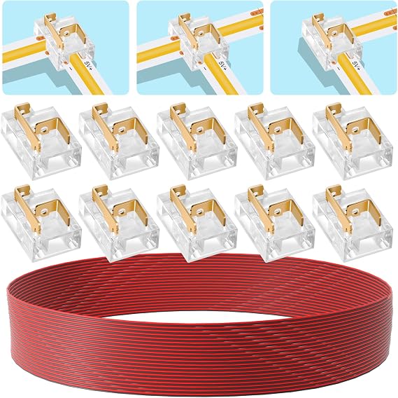 led Connector 10pcs COB SMD 2 Pin 8mm Strip Light connectors kit 20M 22AWG Extension Cable for Split-Free Soldering and led Corner Connector (SMD/COB 2PIN 8MM) [Energy Class F]