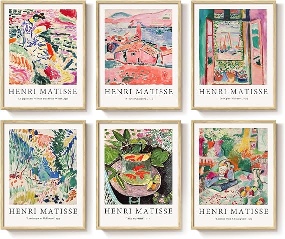 Framed Matisse Wall Art for Living Room, 6 Pieces Abstract Colorful Canvas Artwork for Walls, Henri Matisse Vintage Boho Landscape Pictures for Bedroom, Dining Room, Hallway, Home Office Decor 11x14