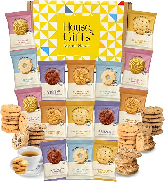 Mixed Biscuits Gift Set Hamper with Border Biscuits Contains 15 Packs of Two Biscuits (30 Single Biscuits) Luxury Individually Wrapped Biscuits Hamper. Biscuit Gift Box With 30 Biscuits