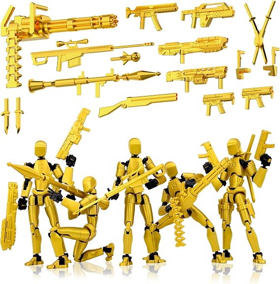 Gatling Gun Titan 13 Action Figure SetAssembled, Robot T Action Figure 3D Printed Dummy 13 Action Fidget Toys Figure Articulated, Lucky 13 for Collectors Desktop Decorations (5-Pack)