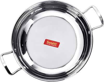 Sumeet Stainless Steel Induction Bottom Encapsulated Gas Stove Friendly Kadhai Size No.13, 2.3 Liter
