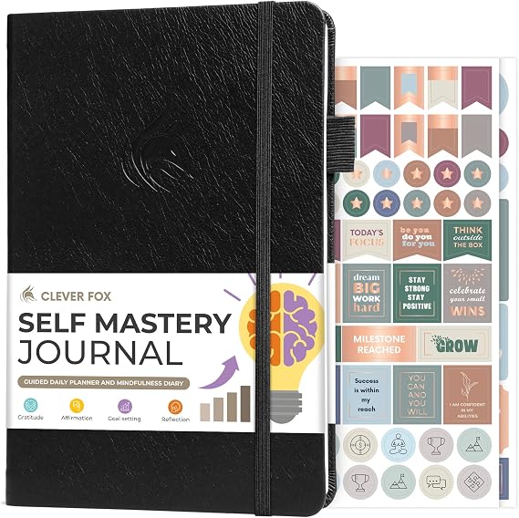 Clever Fox Self Mastery Journal for Men & Women, Daily Prompts Black