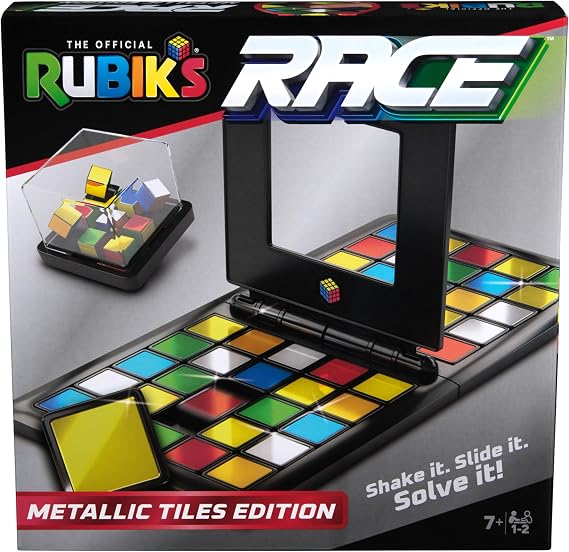 Rubiks Race, Metallic Edition Classic Fast-Paced Puzzle Strategy Sequence Two Player Board Game, for Kids and Adults Ages 7 and up, Multicolor