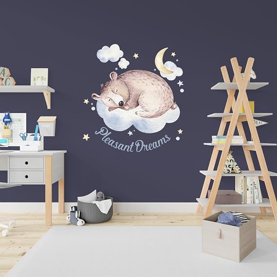 Sleeping Animal Nursery Wall Sticker - Sweet Dreams Cloud Kid Baby Room Decor Decal Bonny The Dreamer