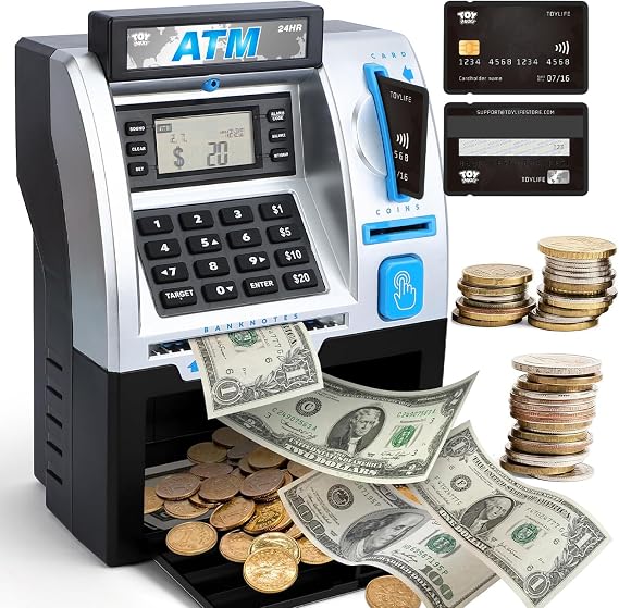 Kids Bank ATM Piggy Bank for Kids - Electronic Digital Money Counter with Code Lock - Mini ATM Machine for Real Money - Smart Savings Bank with LCD Display