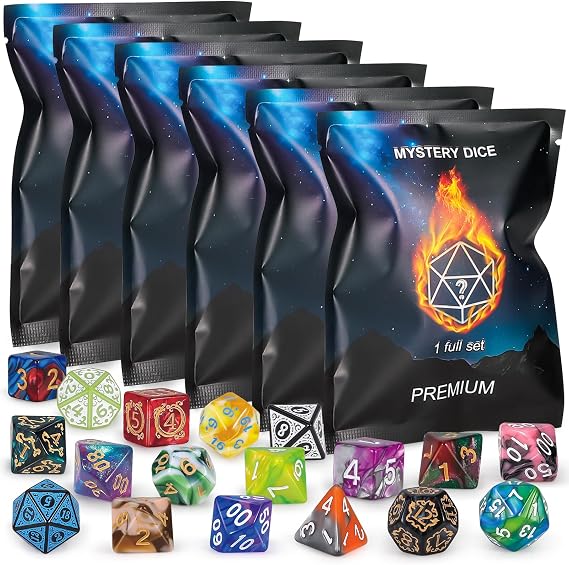 QMAY Mystery Dice 6 Set of 7 Polyhedral Dice for DND Gift