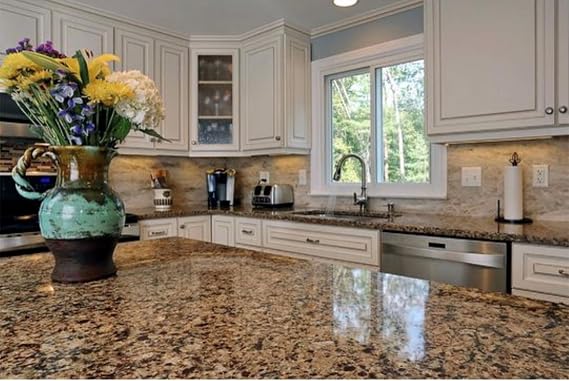 Granite | Peel & Stick Kitchen Countertop | Self Adhesive Vinyl | Removable Wallpaper | 36 x 120 | Resist Water, Heat, and Stains | Gold Black White (10ft)