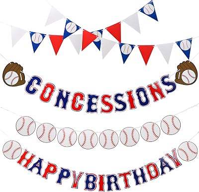 Set of 5 Baseball Birthday Banners Baseball Sports Paper Garlands Pennant Bunting Flag Decor Concessions Party Sign for Party Supplies Boys and Girls