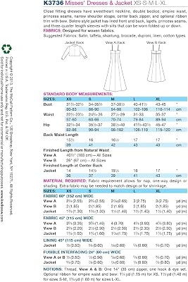 Kwik Sew K3736 Dresses and Jacket Sewing Pattern, Size XS-S-M-L-XL