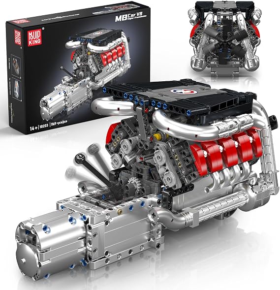 Mould King 10203 V8 Engine Building Kit for 14+ Adults, MOC Ideas 4-Speed Transmission V8 Engine Model for Display, STEM Building Project for Teens(1169 PCS)