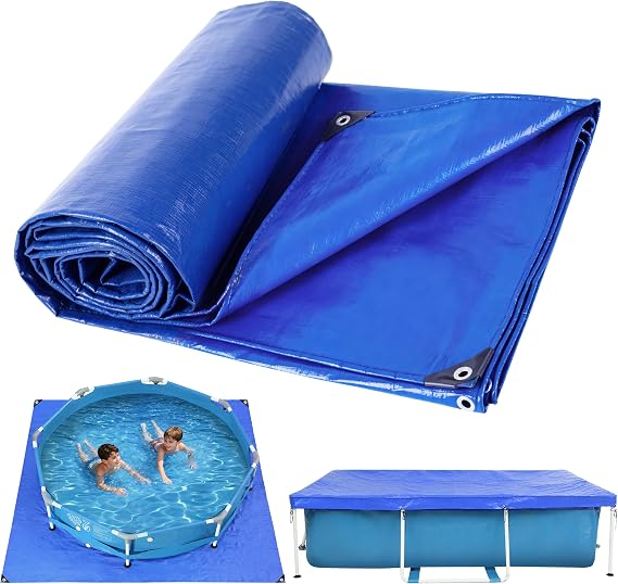 8X10 FT Swimming Pool Ground Cloths- Rectangular Waterproof PE(No PVC) Swimming Pool Liner Pad for Protect Above Ground Pool Prevents Punctures Pool Tarp